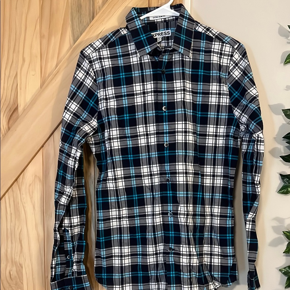 Express Men's Blue Plaid Shirt